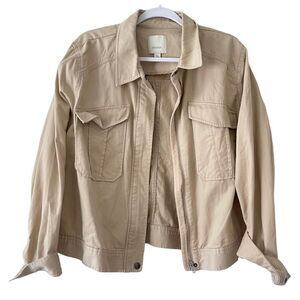 Sejour Jacket Womens 18W Plus Size Tan Oxford Zip Cargo Pocket Crop Utility
